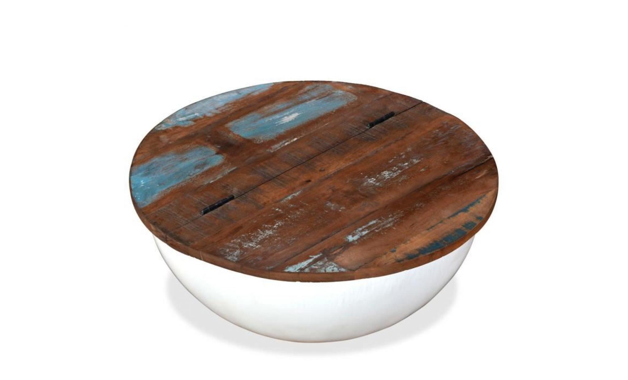 vidaxl table basse bois de récupération massif blanc forme de bol pas cher