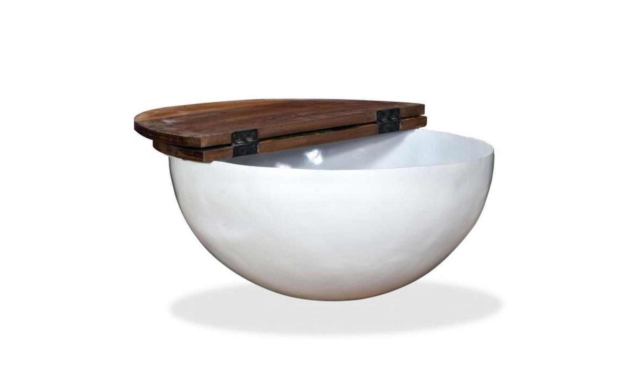 vidaxl table basse bois de récupération massif blanc forme de bol pas cher