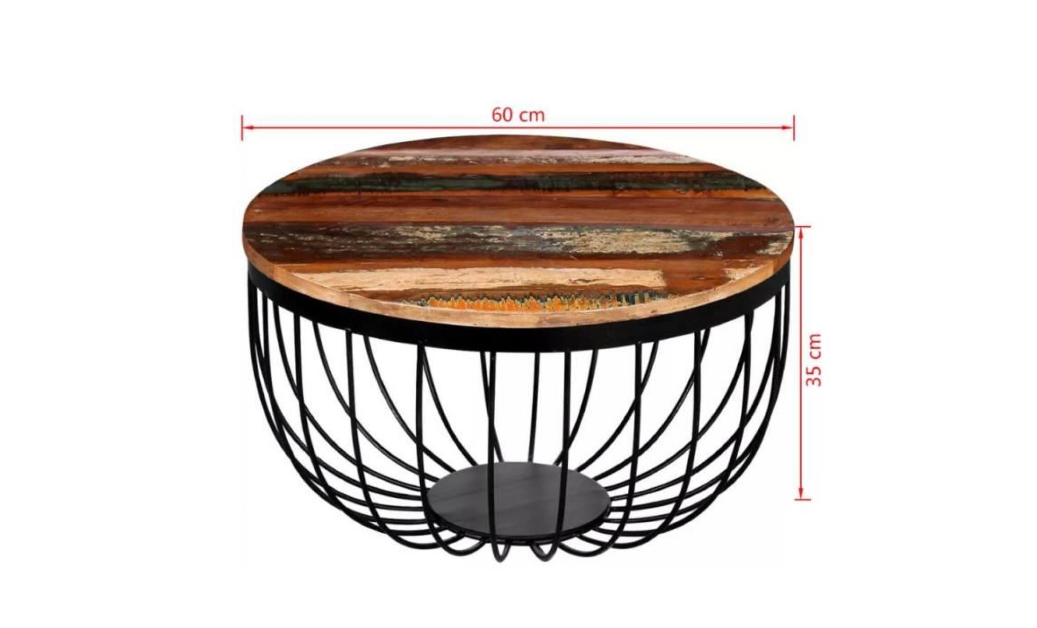vidaxl table basse ronde 68 x 35 cm bois de récupération massif pas cher
