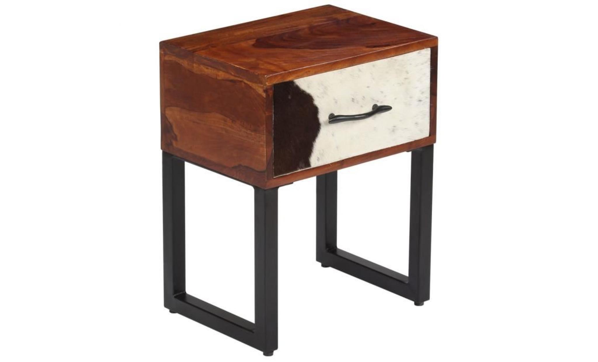 vidaxl table de chevet bois de sesham et cuir véritable 40x30x50 cm pas cher