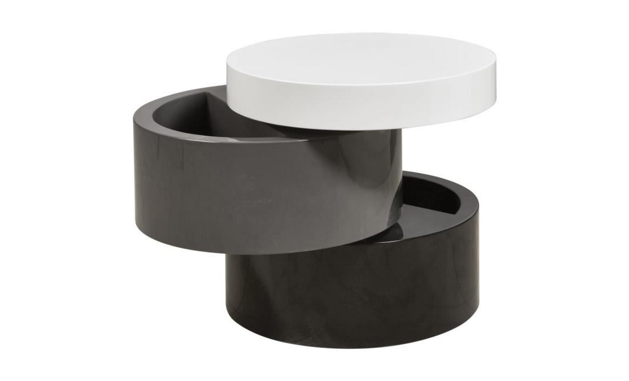 vigan table basse ronde style contemporain noir, gris et blanc mat   l 50 x l 50 cm