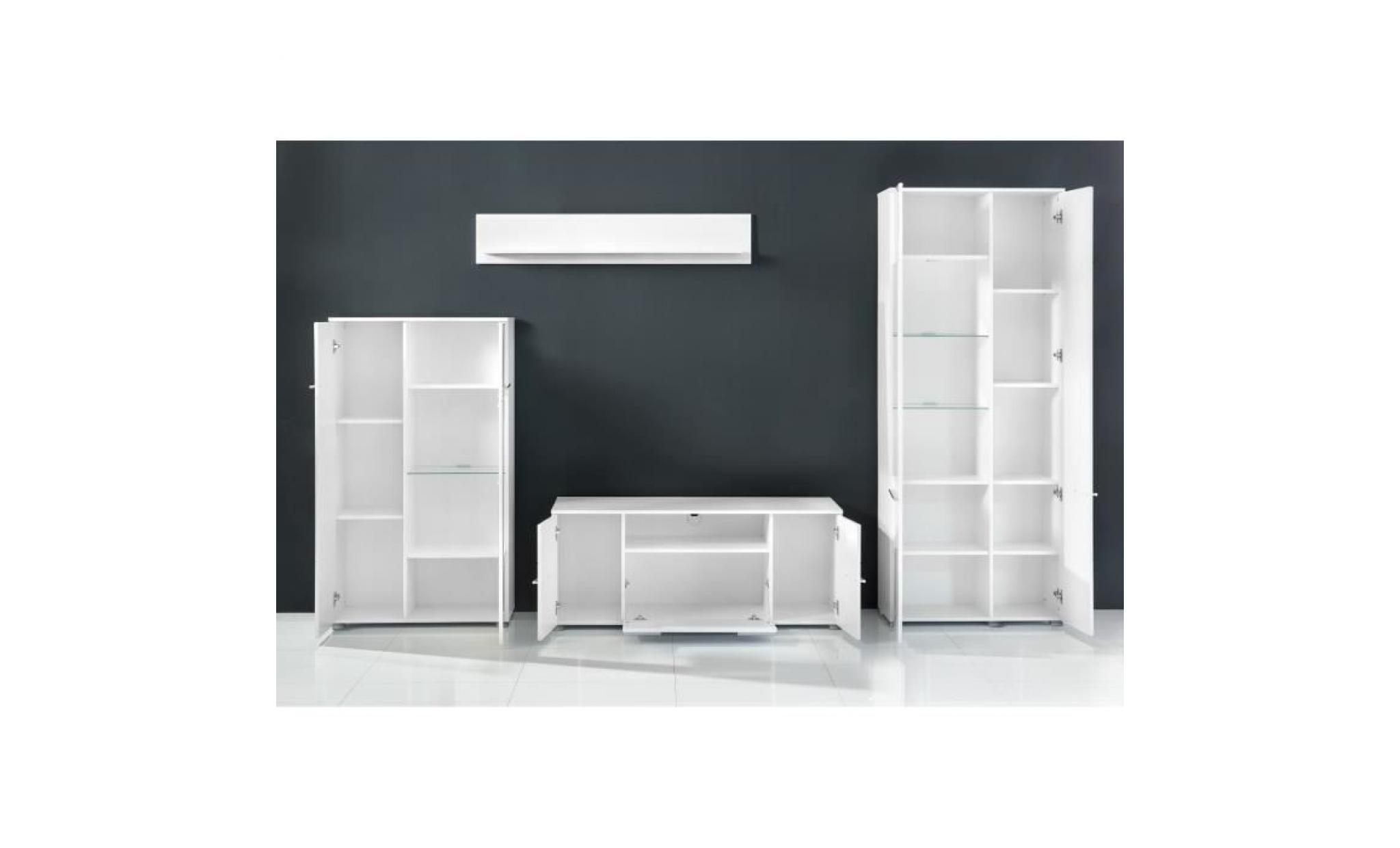 vision meuble tv mural avec led contemporain blanc mat et blanc brillant   l 321 cm pas cher