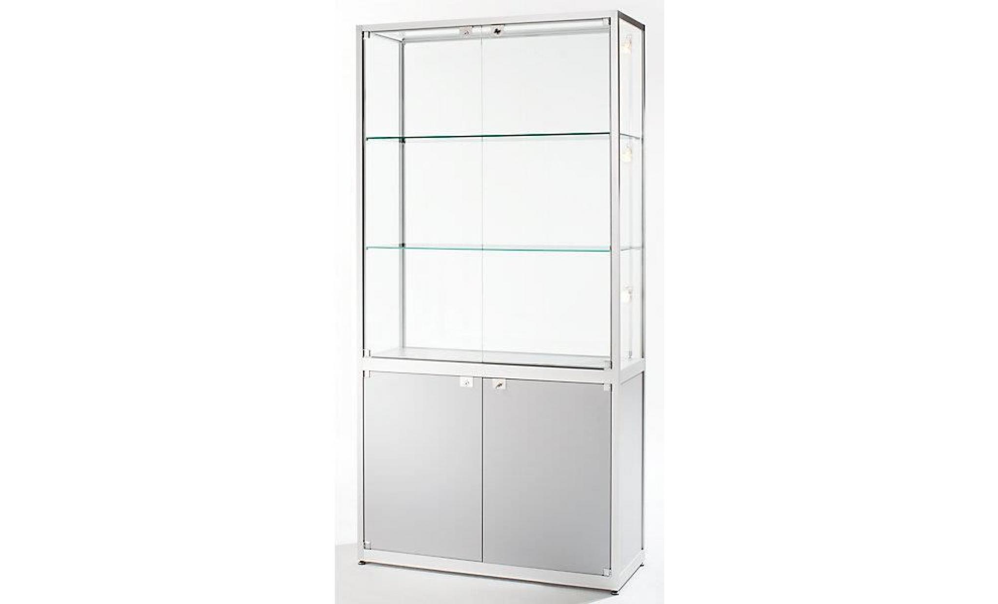 vitrine à compartiments   2 portes pivotantes, h x l x p 2000 x 500 x 400 mm   anodisé argent   armoire à vitrine armoires à vitrine