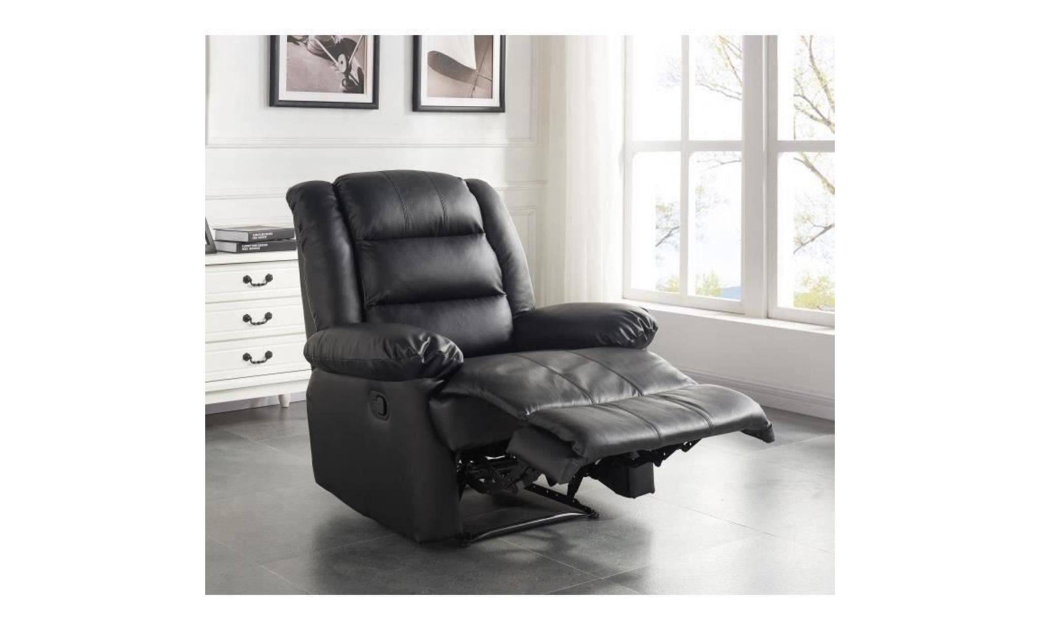 volupto fauteuil de relaxation en cuir noir   contemporain   p 85 cm pas cher
