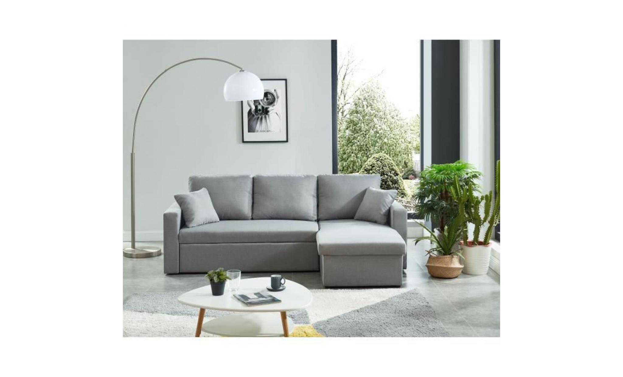 william canapé d'angle réversible convertible 3 places   tissu gris et simili blanc   contemporain   l 223 x p 146 cm pas cher