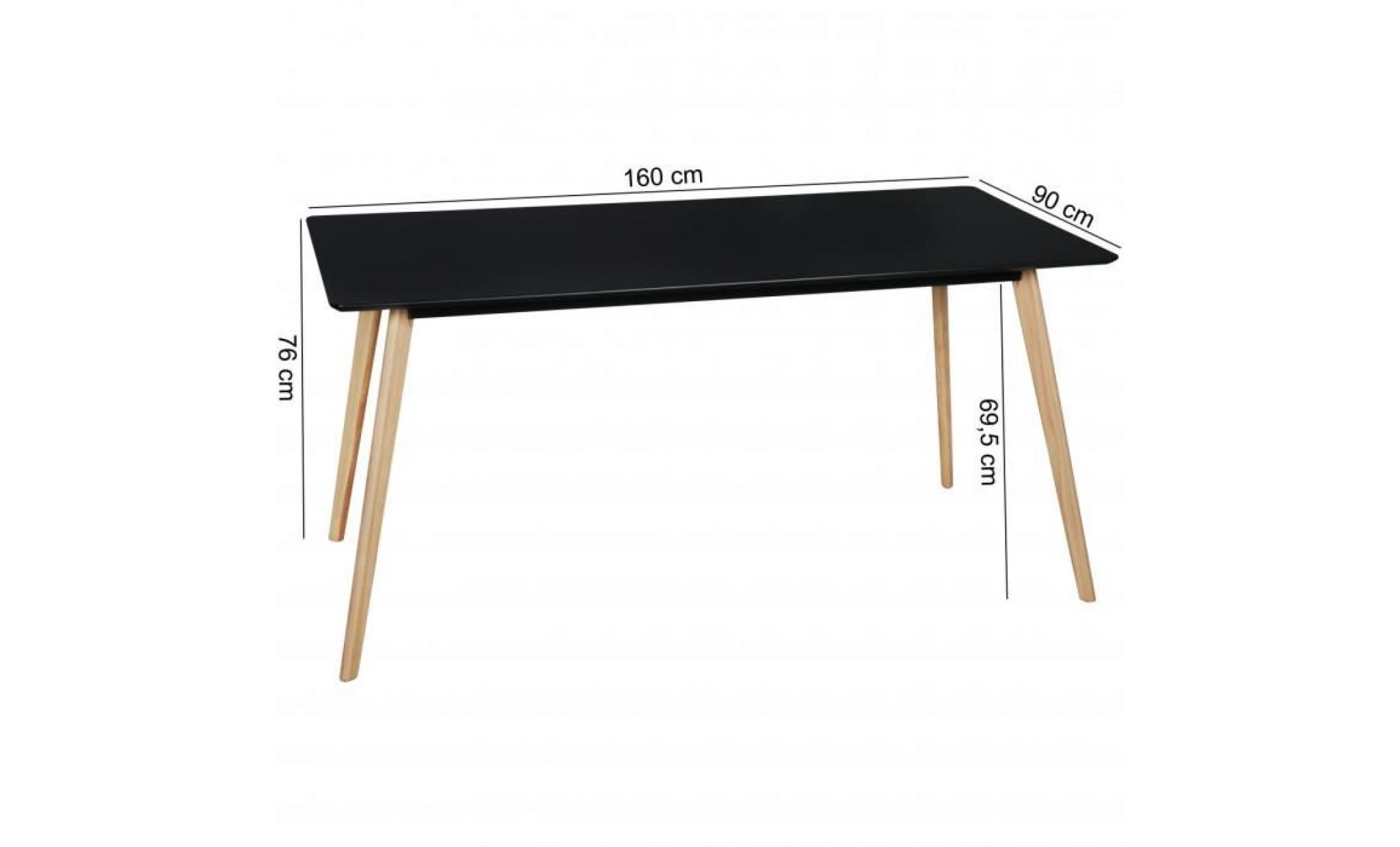 wohnling table à manger 160 x 76 x 90 cm table à manger en bois mdf avec plateau en table de bois de cuisine de style rétro noir pas cher