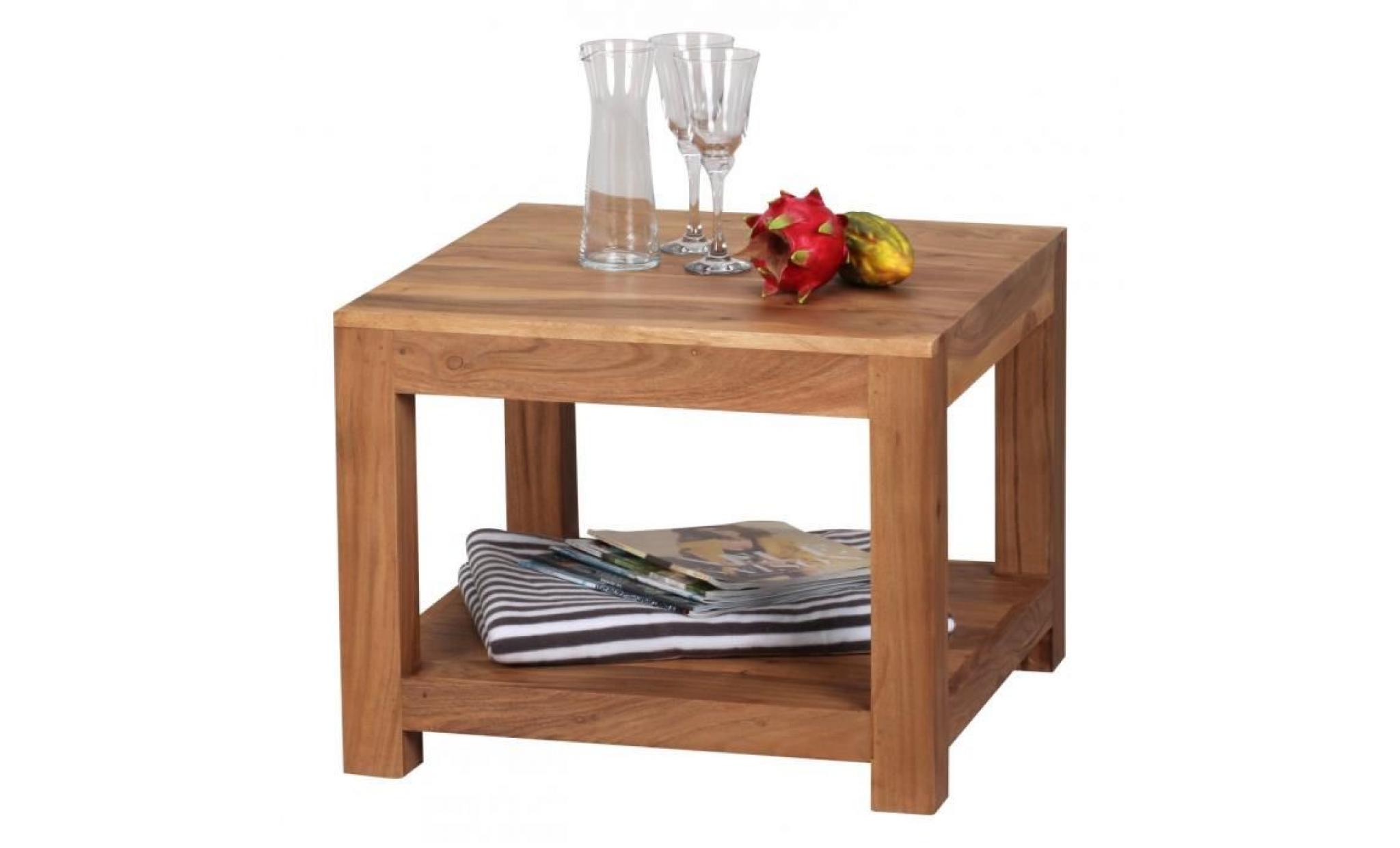wohnling table basse solide acacia bois 60 x 60 cm table design table de salon de style campagnard brun foncé pas cher
