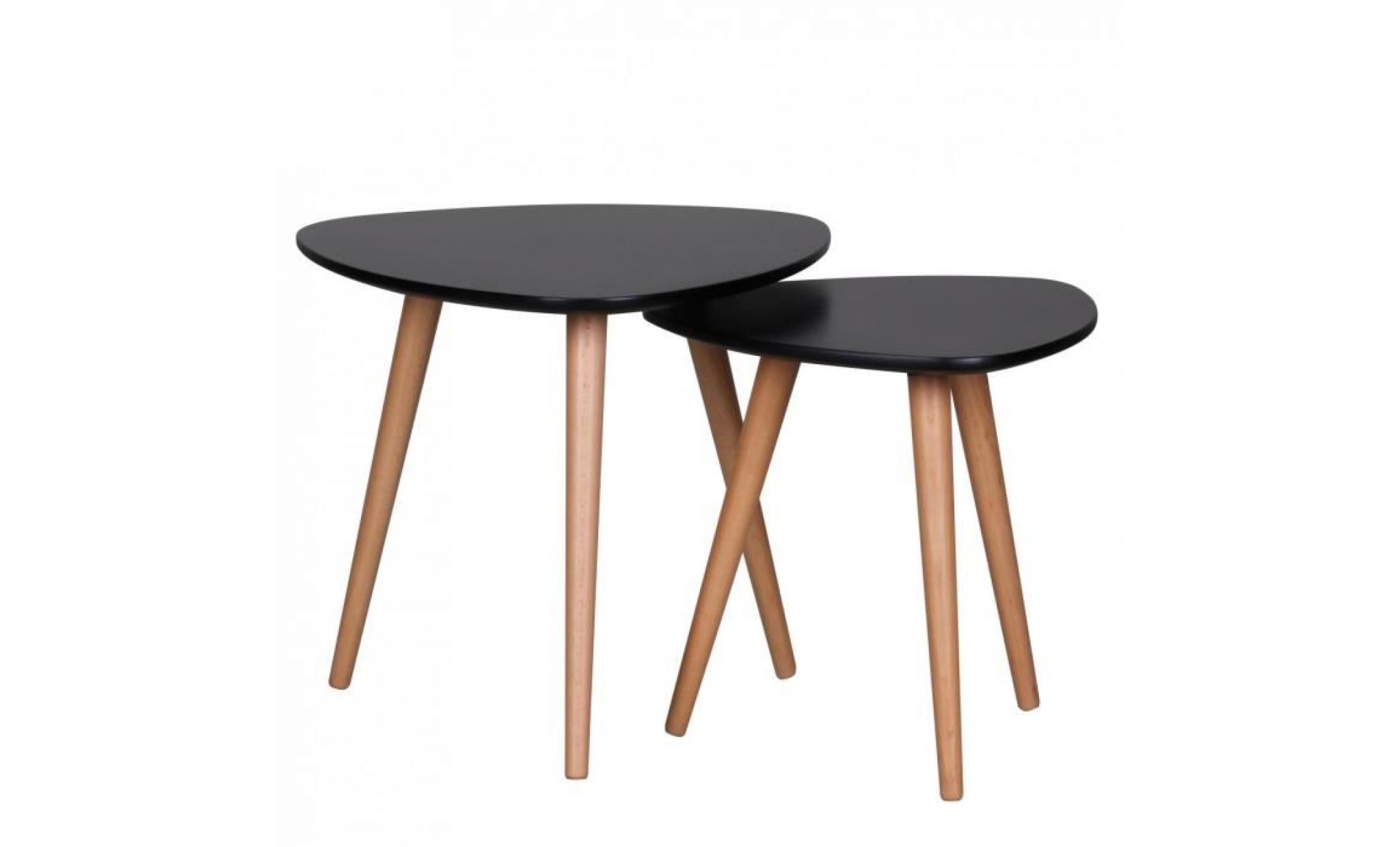 wohnling table rétro ensemble 2 pièces scanio mdf schwarzmatt pieds en hêtre