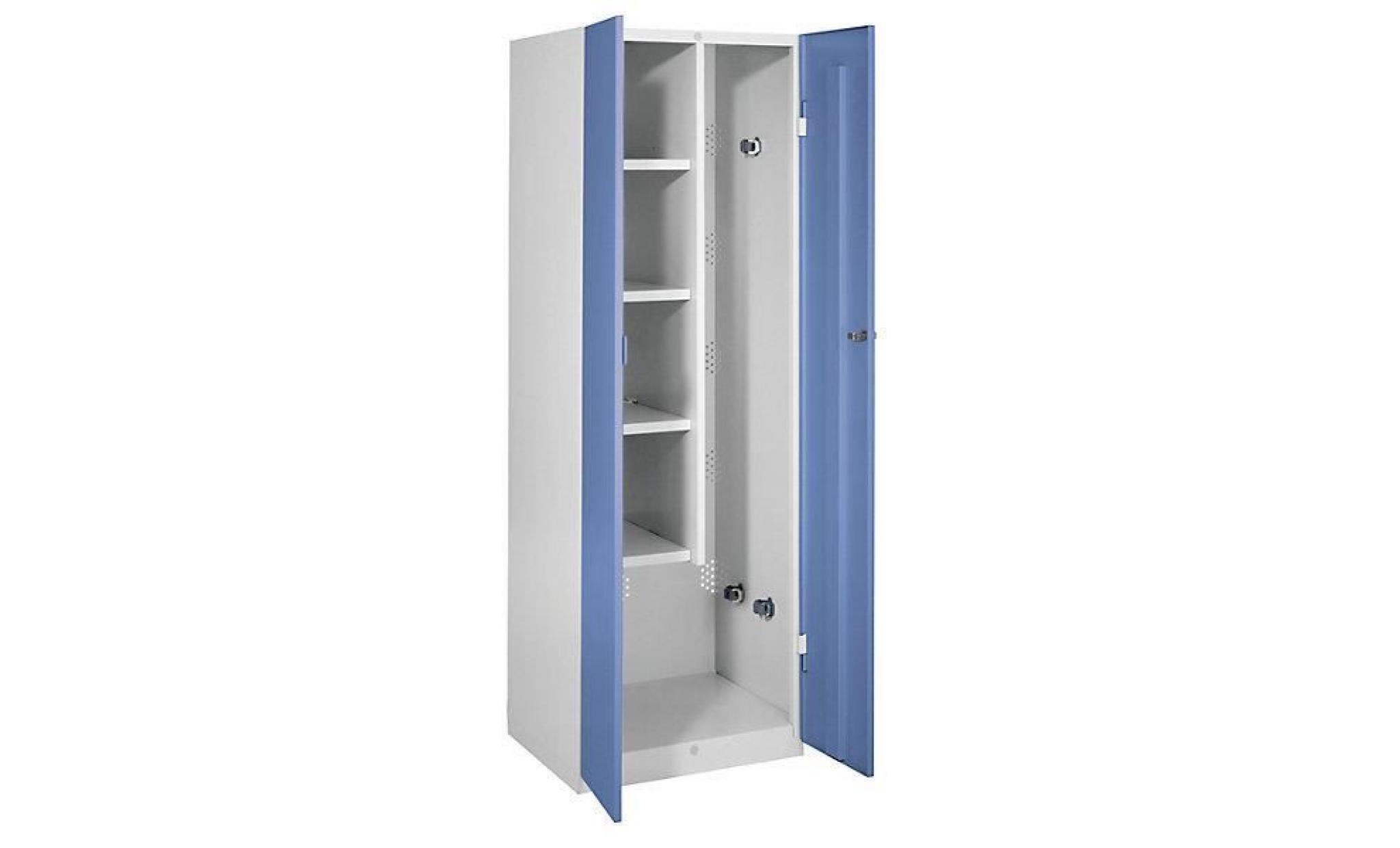wolf vestiaire métallique   largeur 600 mm, 4 tablettes, 1 compartiment pour ustensiles portes bleu pigeon   armoire armoire de