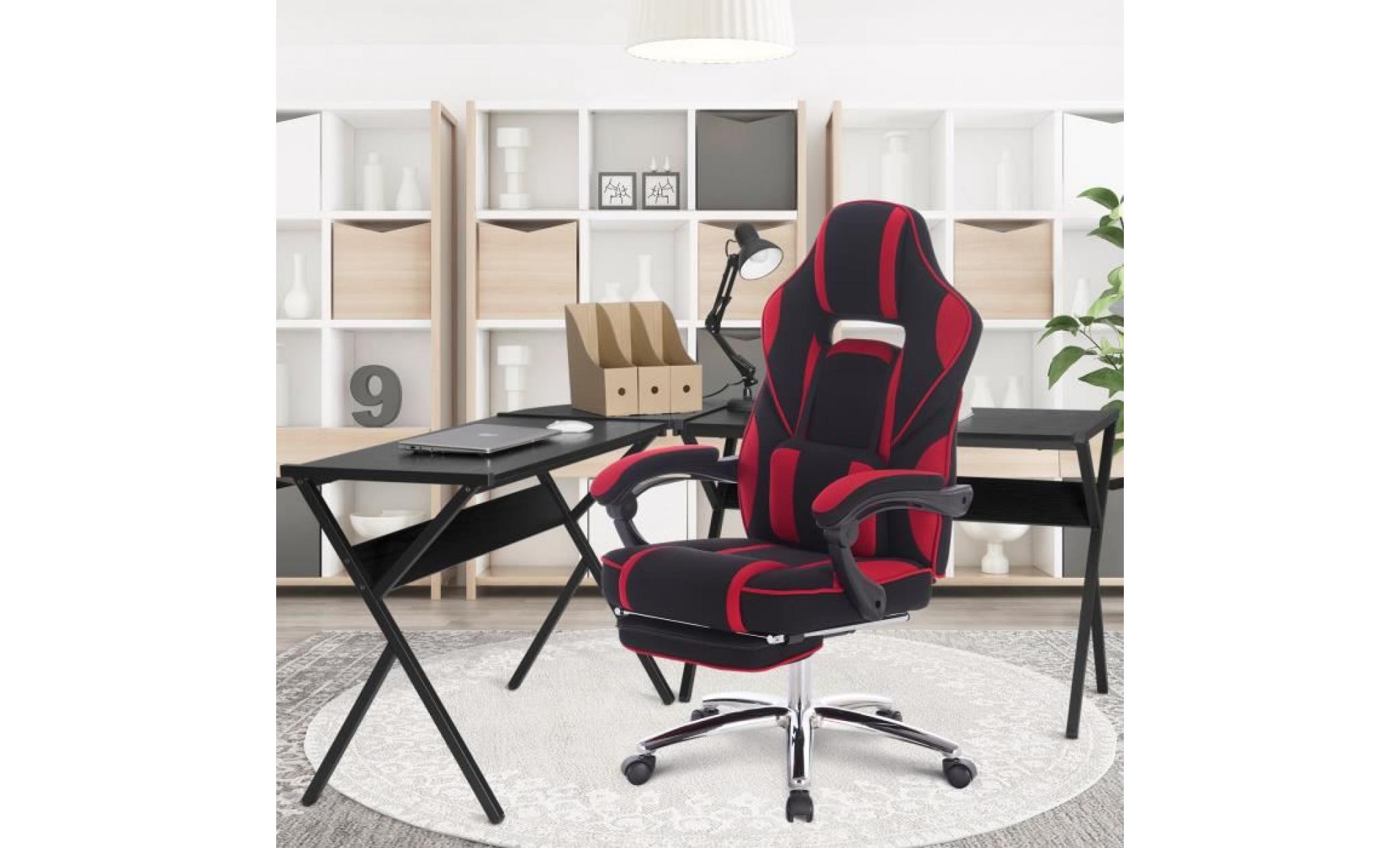 woltu 1 x chaise de bureau, fauteuil de bureau en tissu avec repose pieds, hauteur réglable, noir+gris pas cher