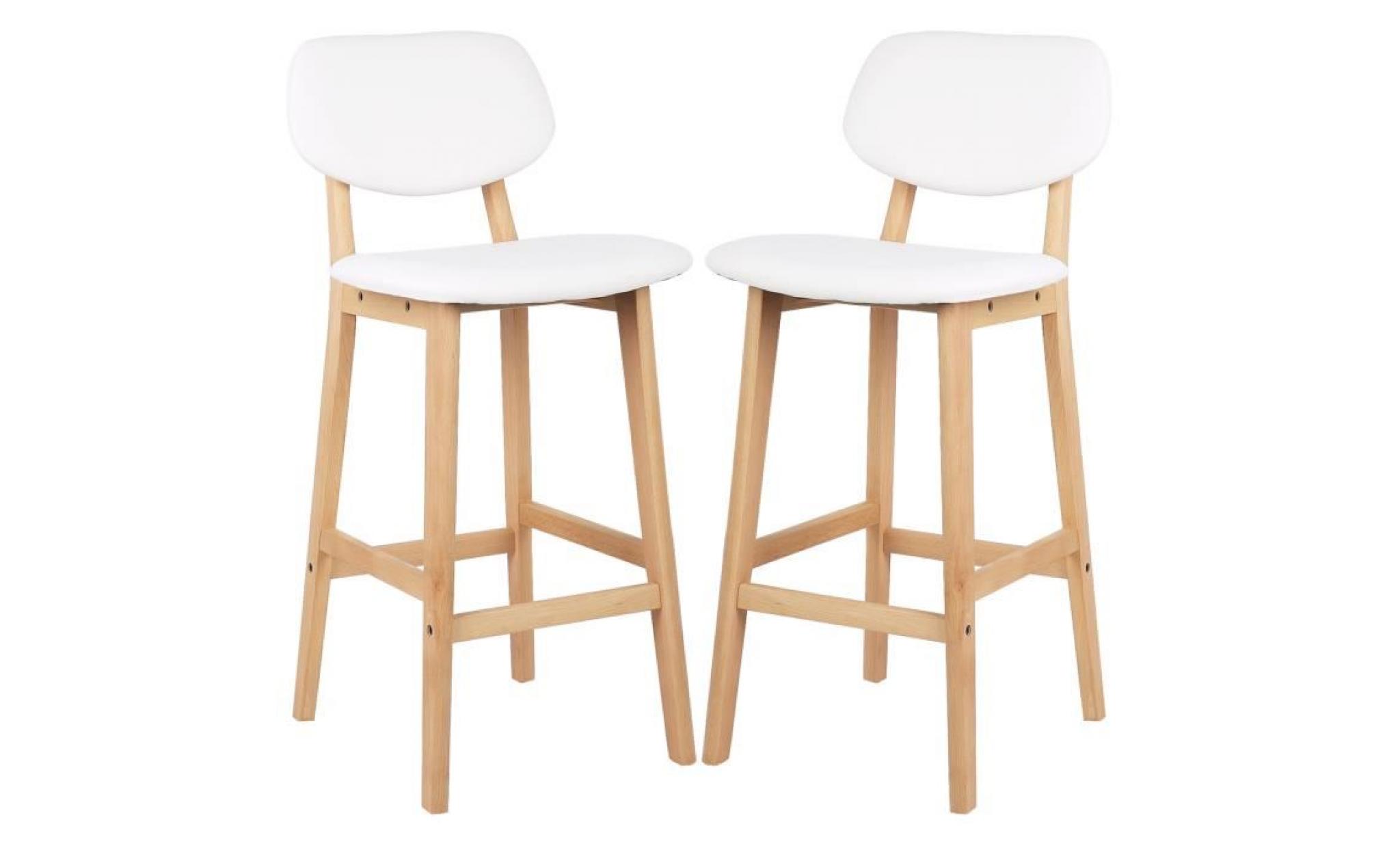 woltu 2 x tabouret de bar, tabouret de cuisine en cuir artificiel, pieds en bois, chaise avec dossier, blanc