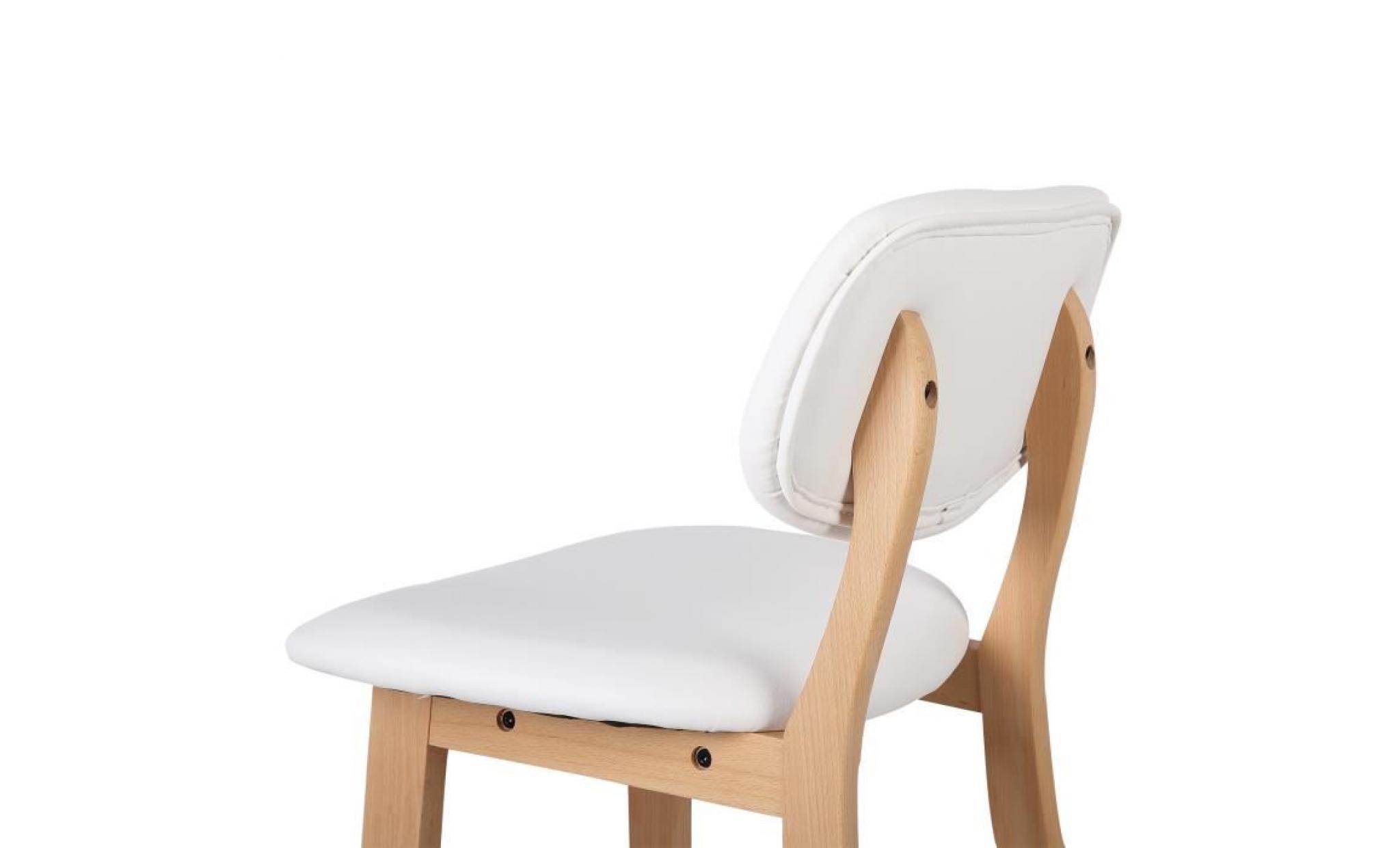 woltu 2 x tabouret de bar, tabouret de cuisine en cuir artificiel, pieds en bois, chaise avec dossier, blanc pas cher