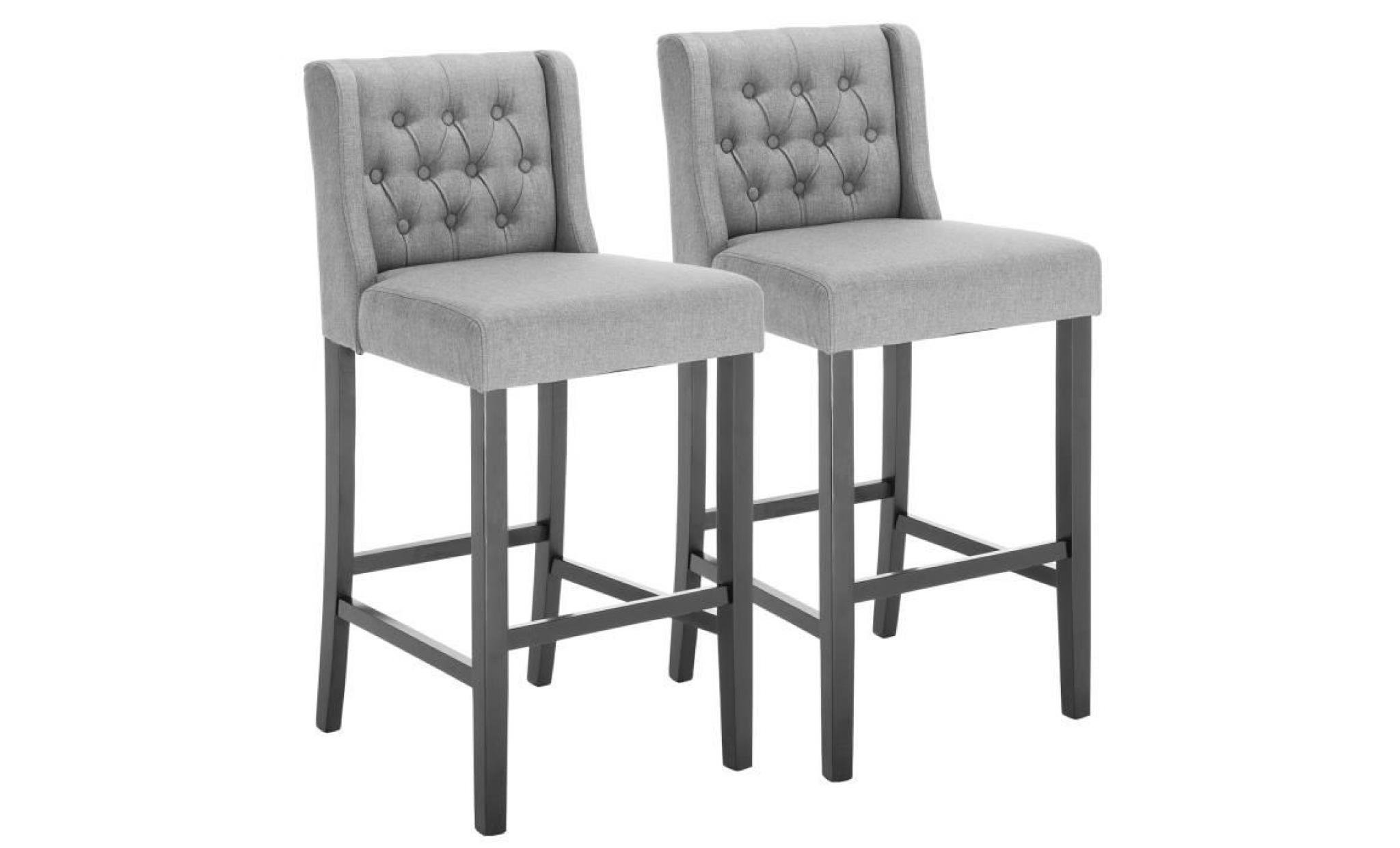 woltu 2 x tabourets de bar avec pieds en bois massif, chaise avec dossier en lin, 52x45x110cm,gris clair