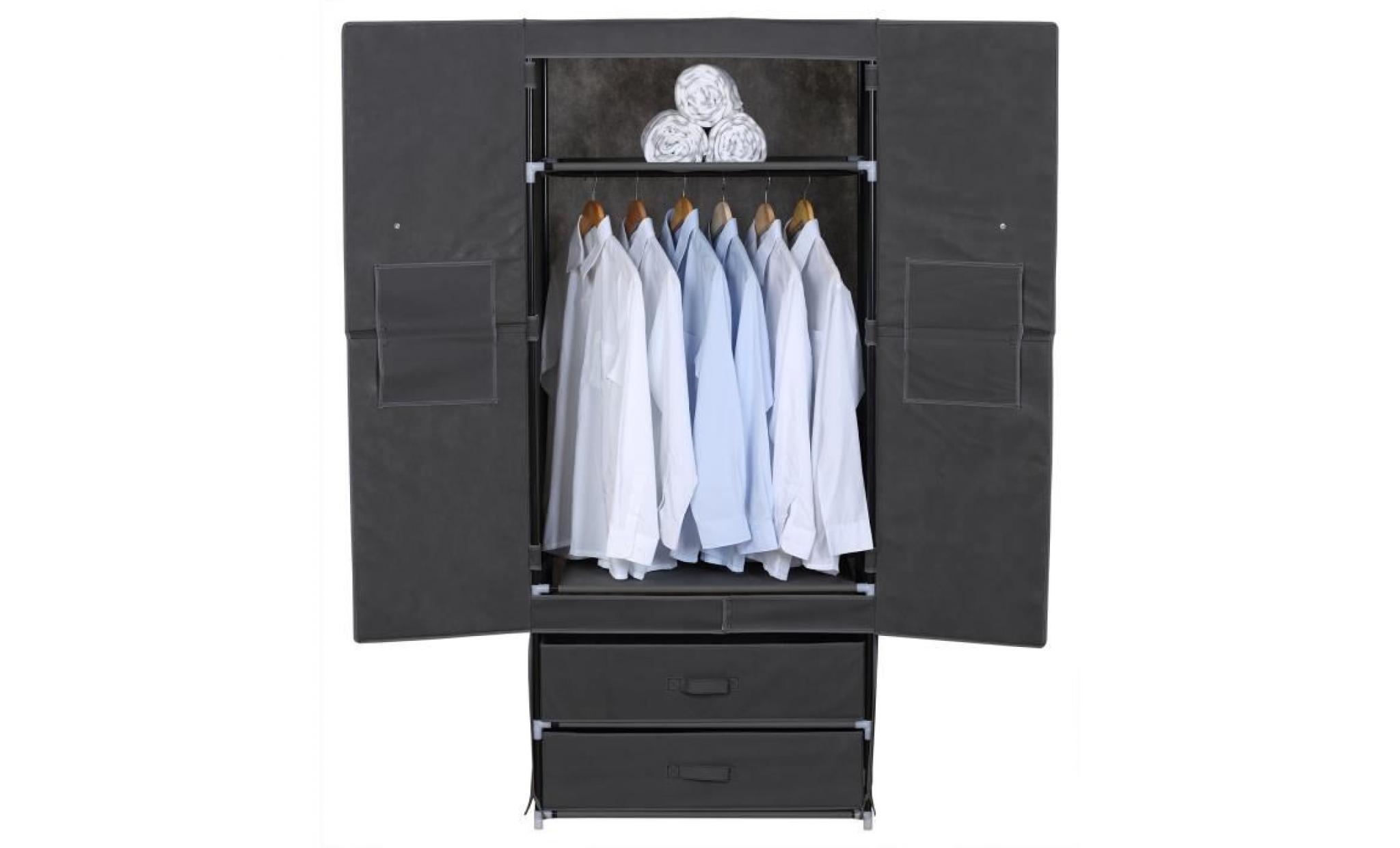 woltu armoire de rangement en tissu,penderie de chambre avec porte et tiroir,armoire plastique et pliable, 174x46x169 cm, gris pas cher