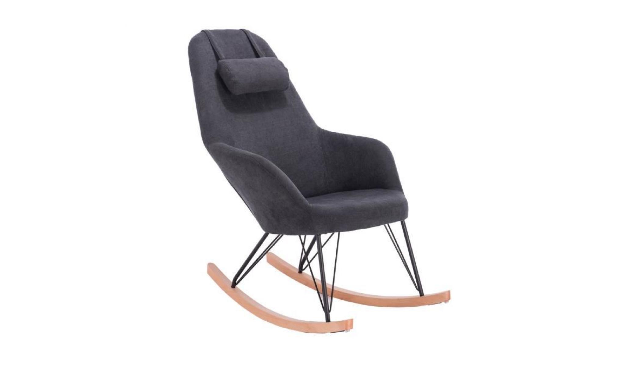 woltu fauteuil à bascule en lin avec repose tête, chaise à bascule,fauteuil de relaxation avec pieds en acier et patin en bois,gris