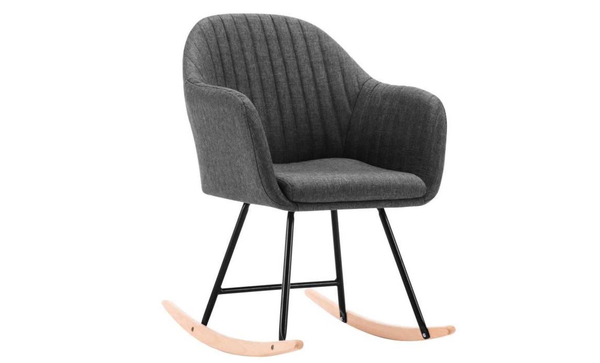 woltu fauteuil à bascule en lin, chaise à bascule, fauteuil de relaxation avec pieds en acier et patin en bois, gris clair
