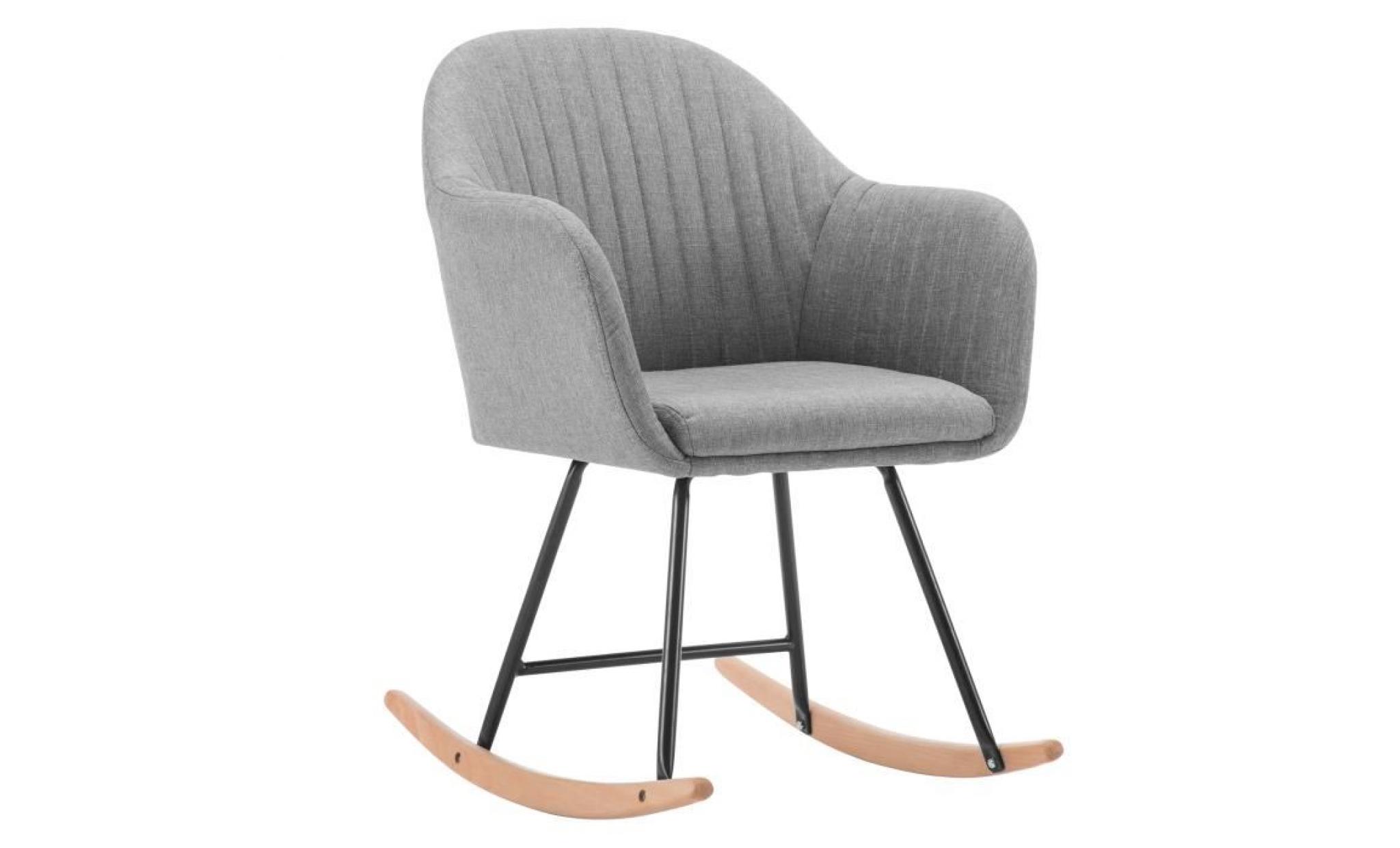 woltu fauteuil à bascule en lin,fauteuil de relaxation avec pieds en acier et patin en bois,chaise à bascule, gris clair