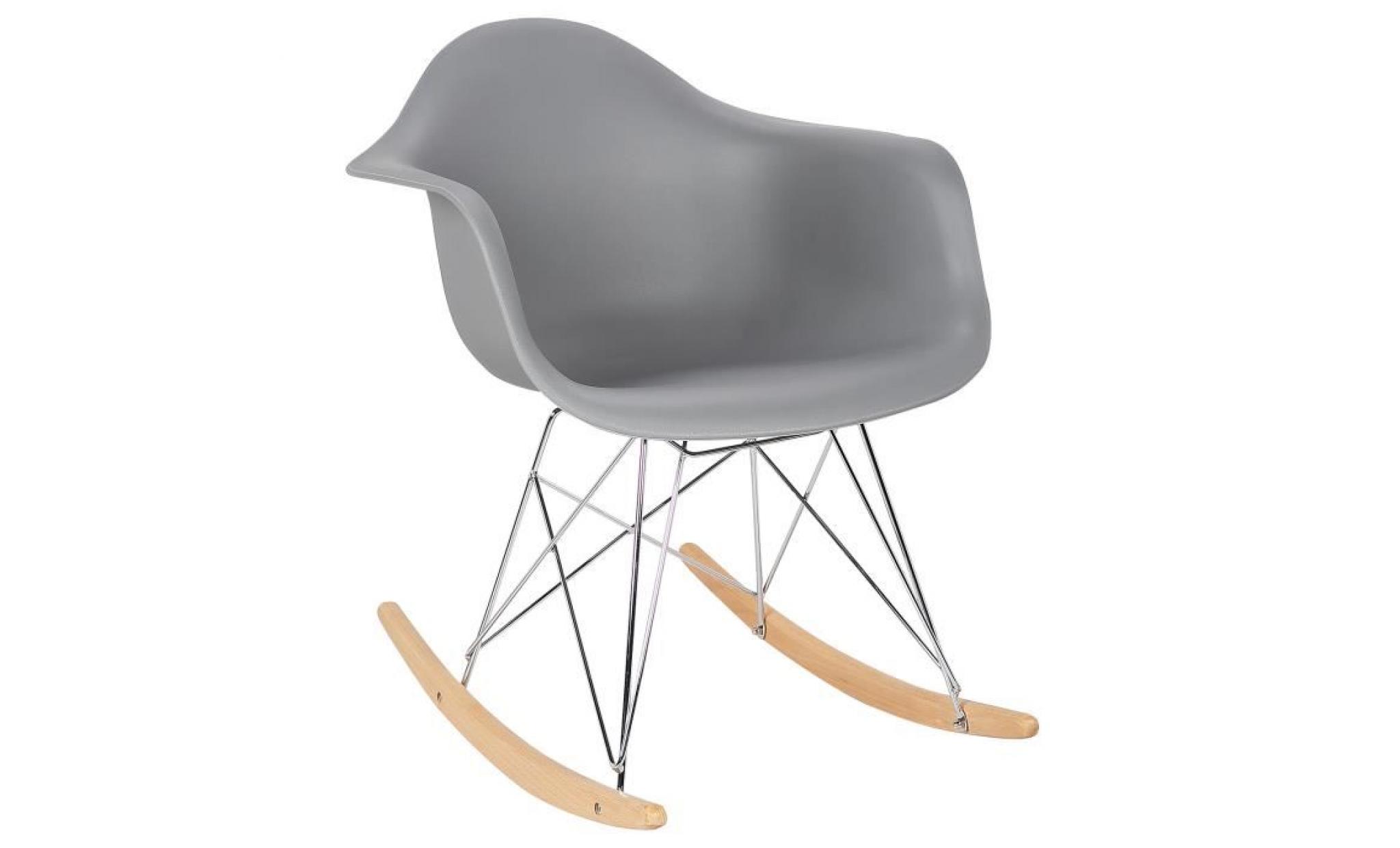 woltu fauteuil à bascule en plastique, chaise à bascule, fauteuil de relaxation avec pieds en acier et patin en bois, blanc