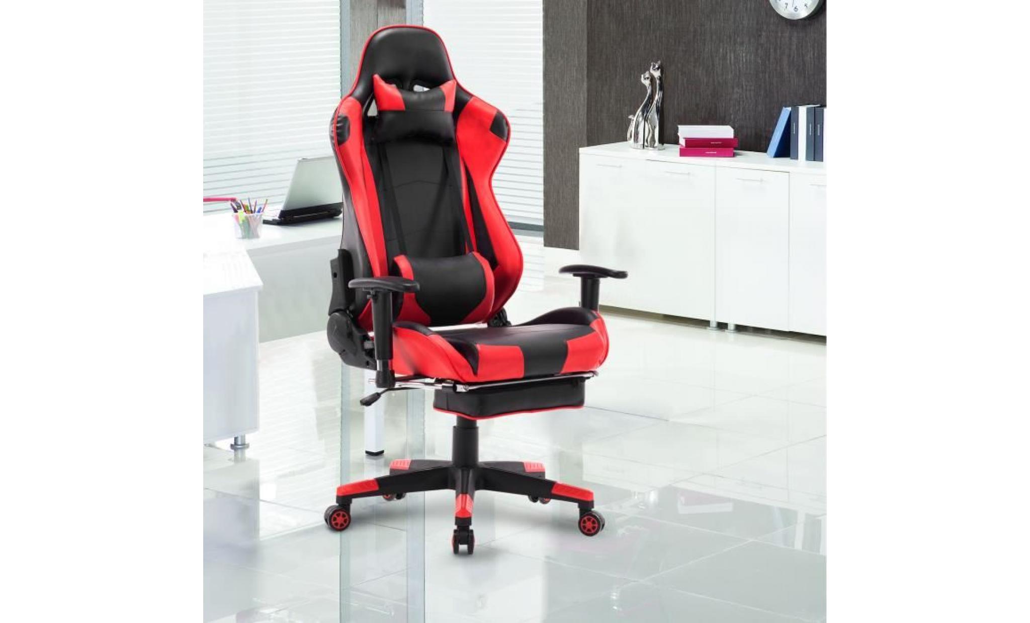 woltu fauteuil de bureau,racing chaise avec appuie tête et repose pieds,design inclinable,accoudoir et hauteur réglable,gris noir pas cher
