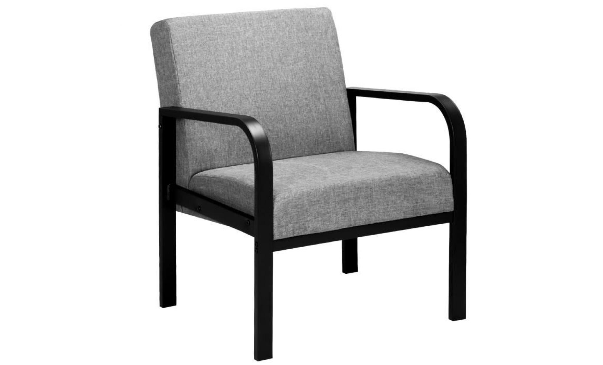woltu fauteuil relax en acier et lin,fauteuil de jardin, fauteuil de télévision,siège bien rembourré en lin, gris