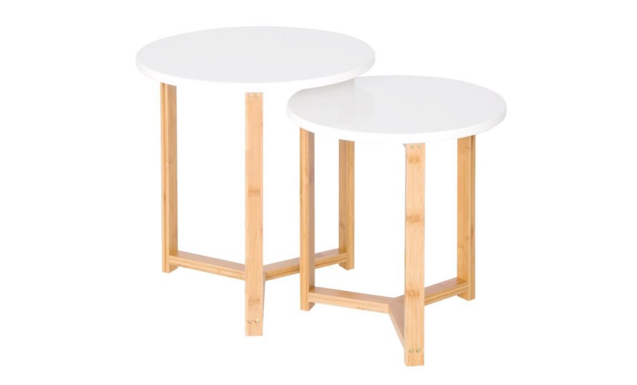 woltu lot de 2 table basse en bambou et mdf, table à thé,table de chevet, 42x42x44 cm et 48x48x50 cm, blanc