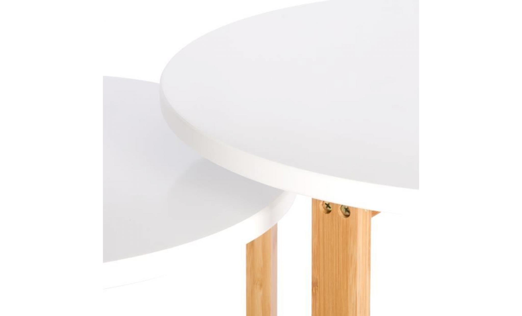 woltu lot de 2 table basse en bambou et mdf, table à thé,table de chevet, 42x42x44 cm et 48x48x50 cm, blanc pas cher