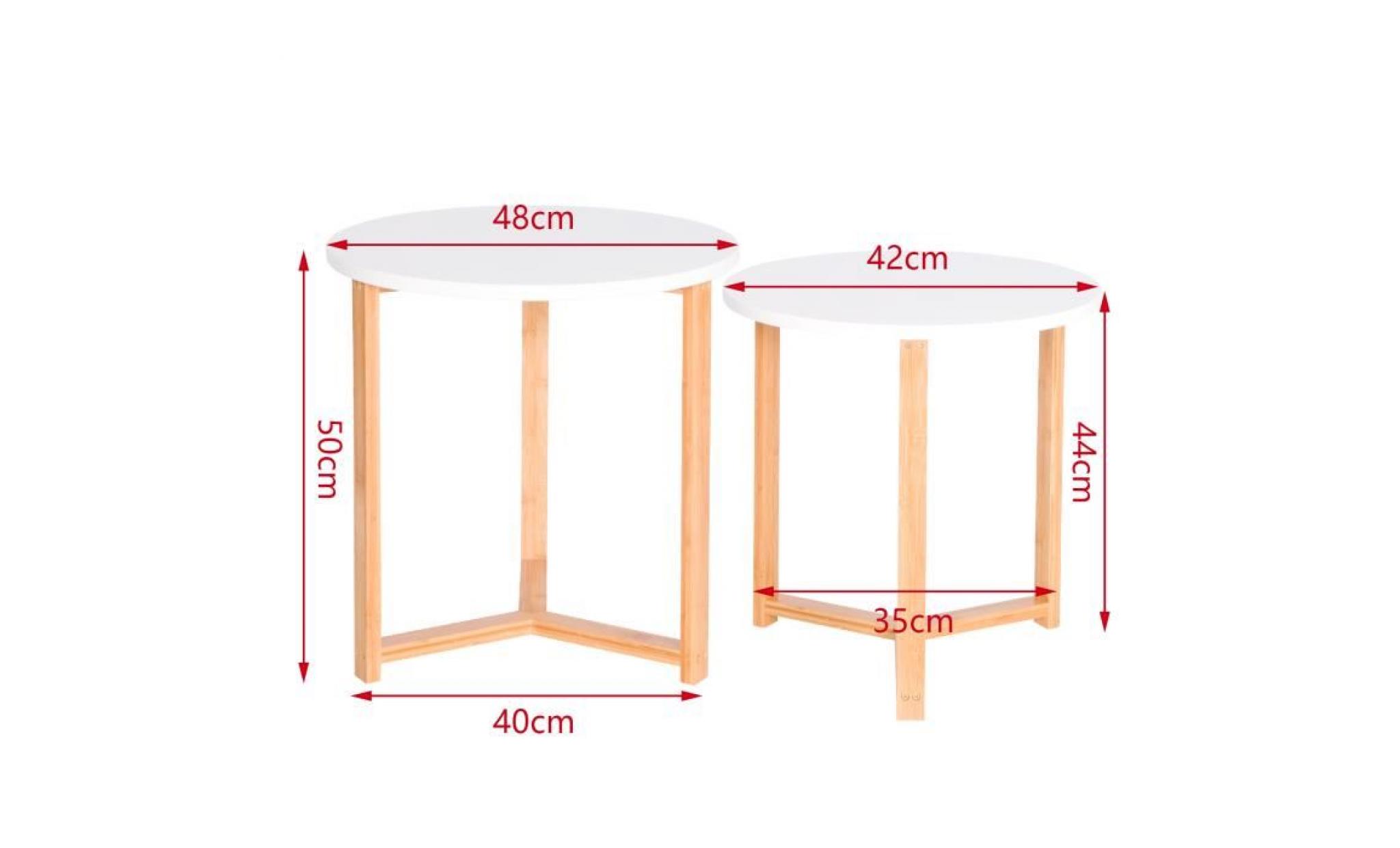 woltu lot de 2 table basse en bambou et mdf, table à thé,table de chevet, 42x42x44 cm et 48x48x50 cm, blanc pas cher
