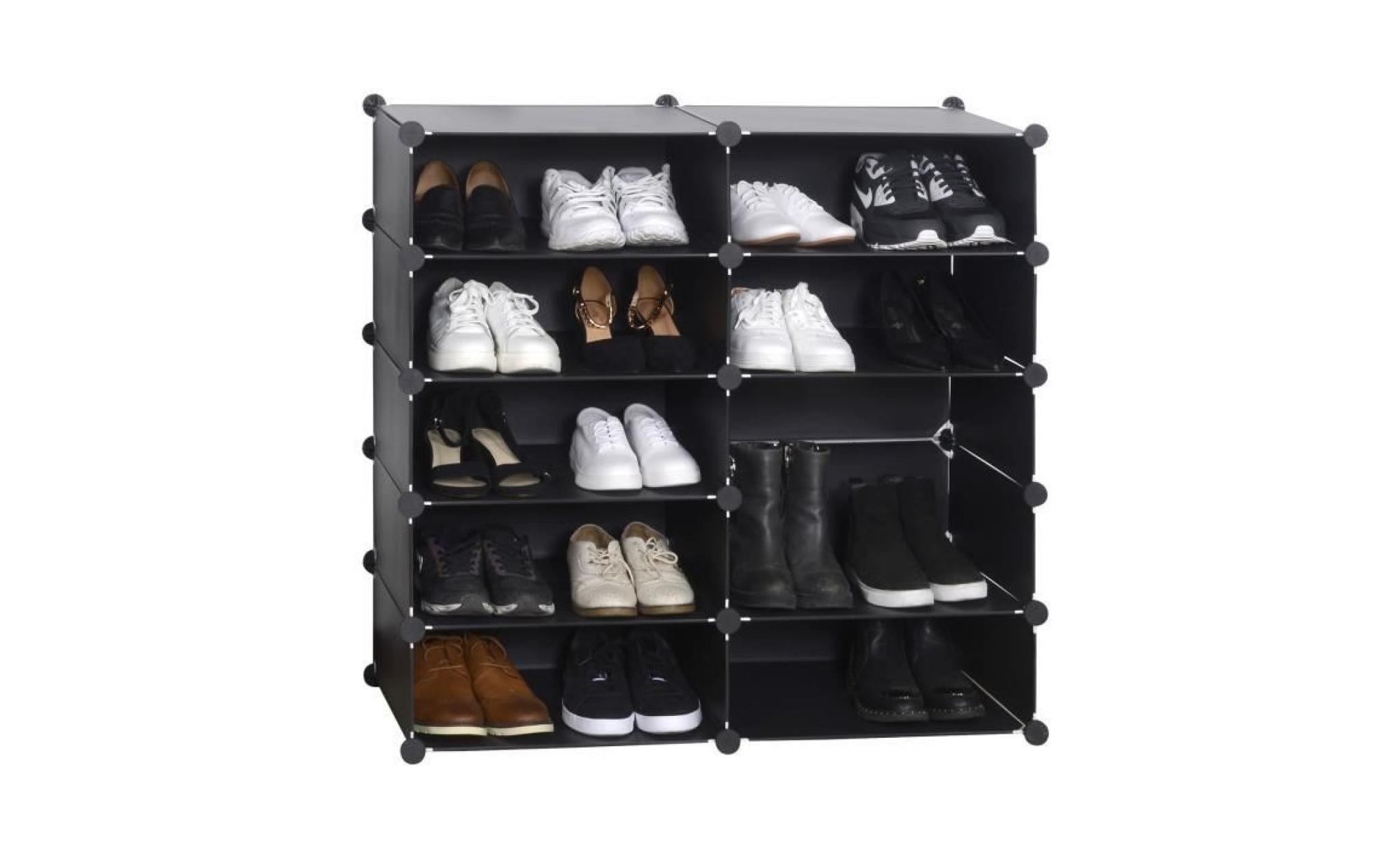 woltu meuble à chaussures en plastique, rangement de chaussures diy, pliable et modulable, 10 couches, 47*37*170cm,noir pas cher