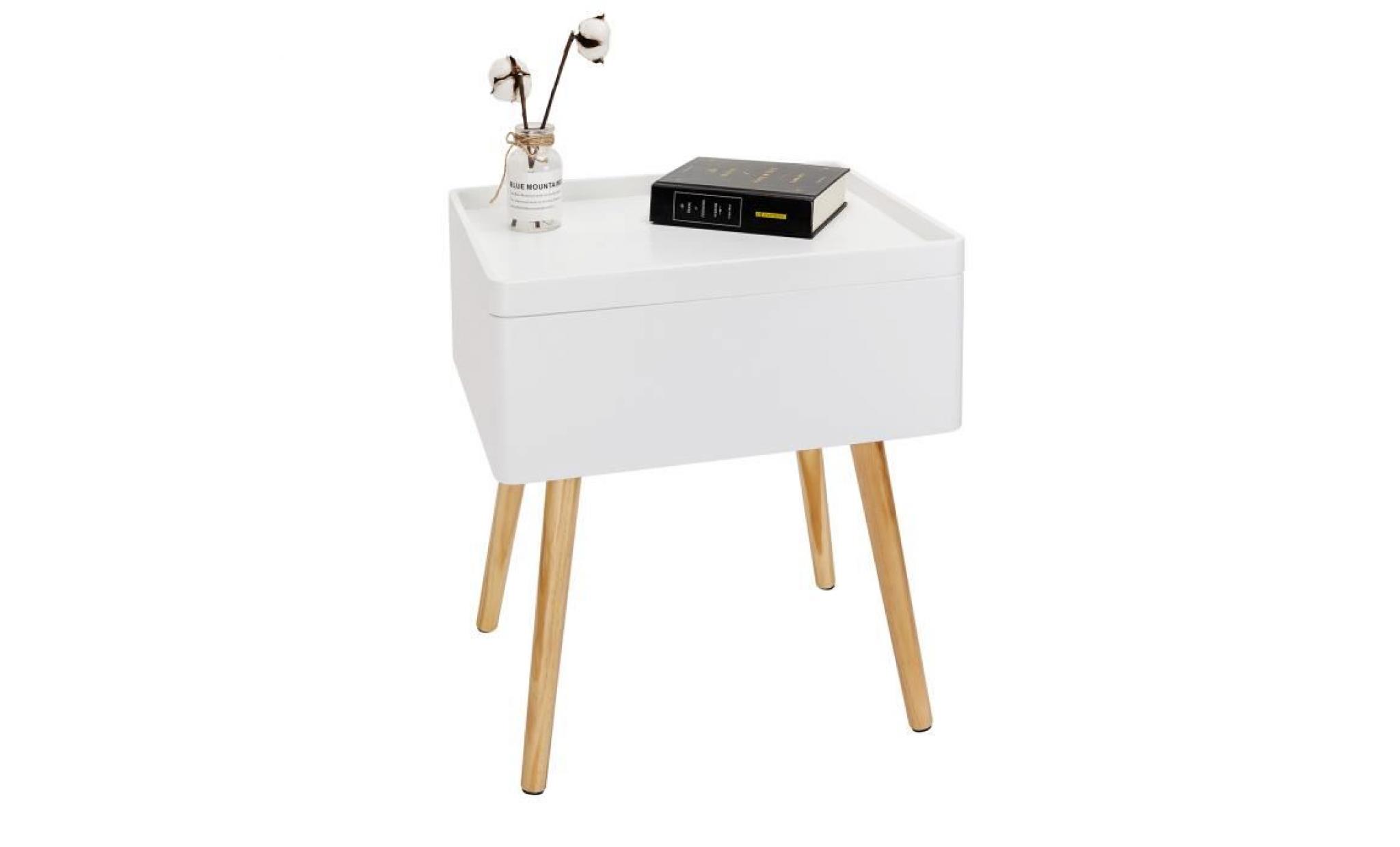woltu table de chevet avec coffre de rangement, table basse, plateau en mdf, pieds en bois,40x34x50 cm,blanc pas cher
