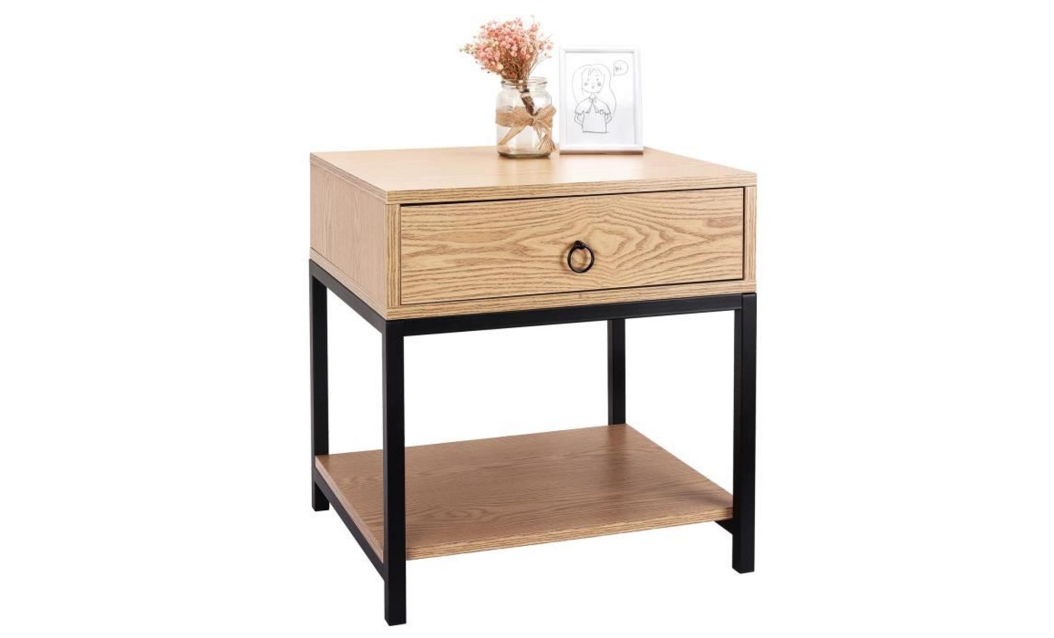 woltu table de chevet en bois mdf, table d’appoint,table de nuit avec tiroir,pieds en métal, 45x40x45 cm,chêne clair