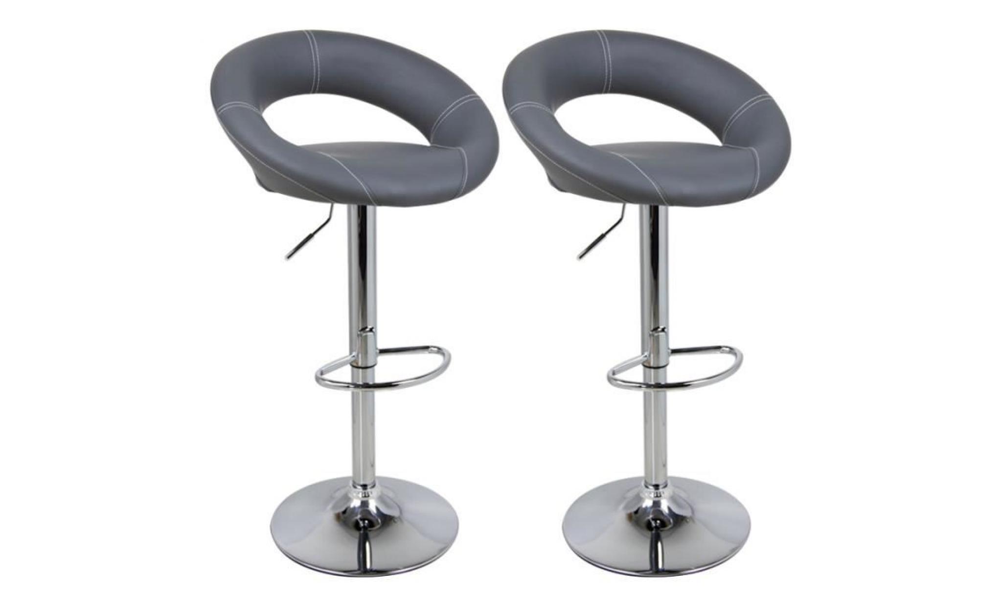 woltu tabouret de bar lot de 2, chaise de bar en cuir artificiel, réglable en hauteur 62 84cm,gris avec coutures blanc