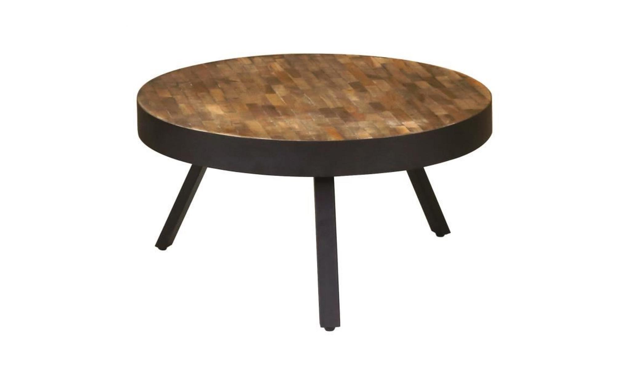 woody table basse style industriel en métal et teck recyclé marron   l 76 x l 76 cm