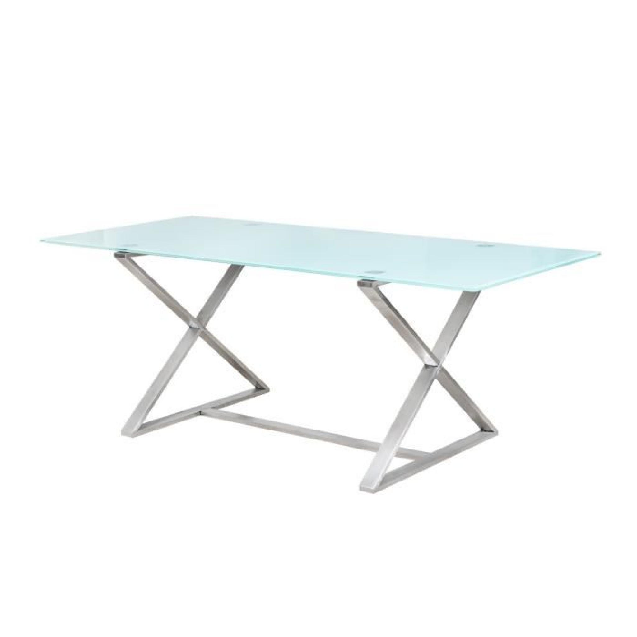 XAWA Table 200cm - Plateau en verre trempé - Blanc pas cher