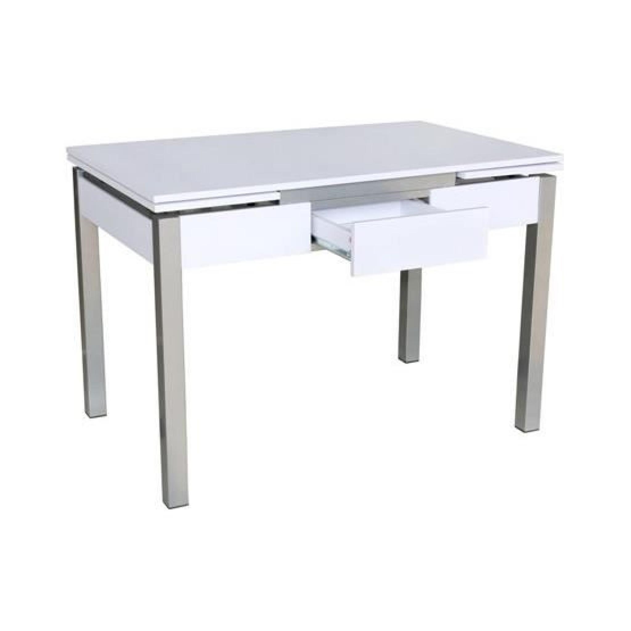 YACHT Table extensible pieds époxy plateau Blanc + 1 tiroir Blanc   