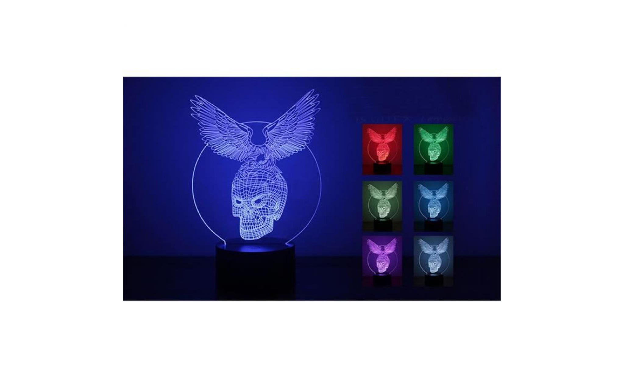 yum® eagle skull 3d led night light lampes illusion optique 3d 7 couleurs pour la maison rouge pas cher