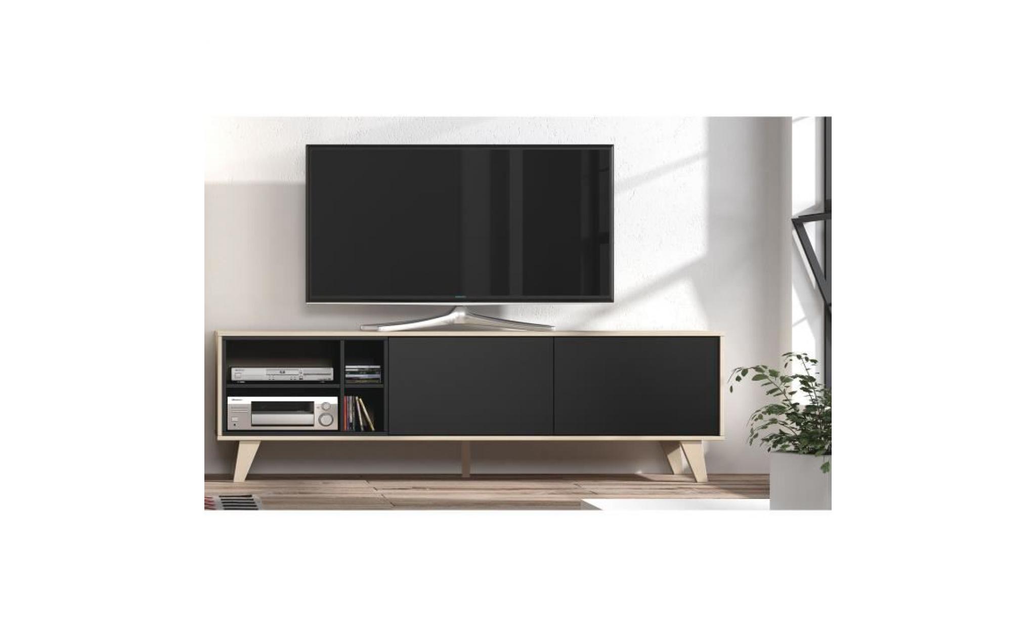 zaiken meuble tv scandinave gris anthracite et décor chêne   l 180 cm