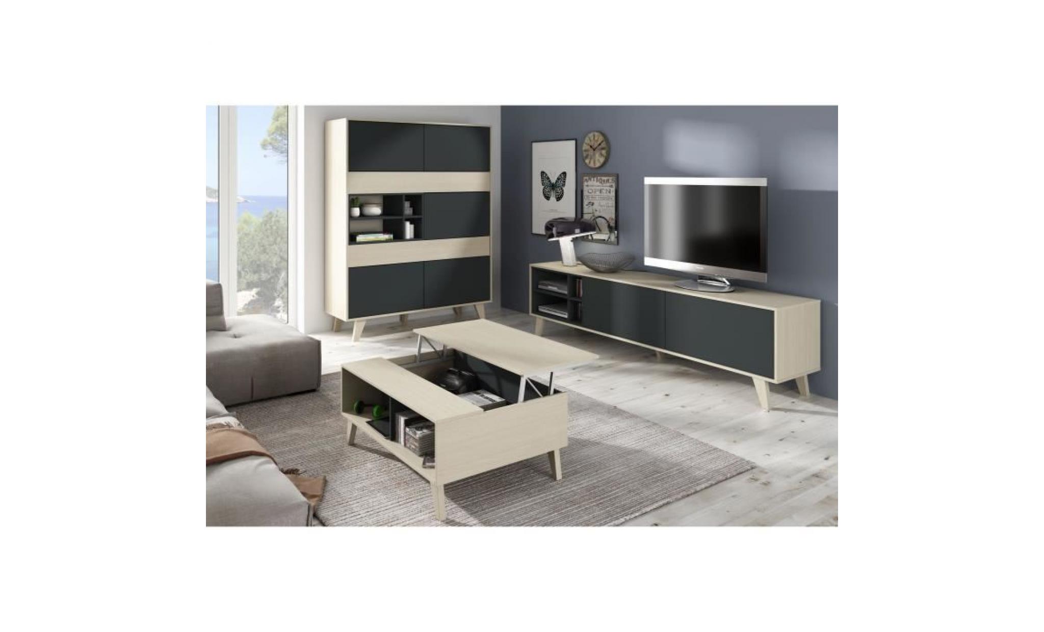 zaiken meuble tv scandinave gris anthracite et décor chêne   l 180 cm pas cher