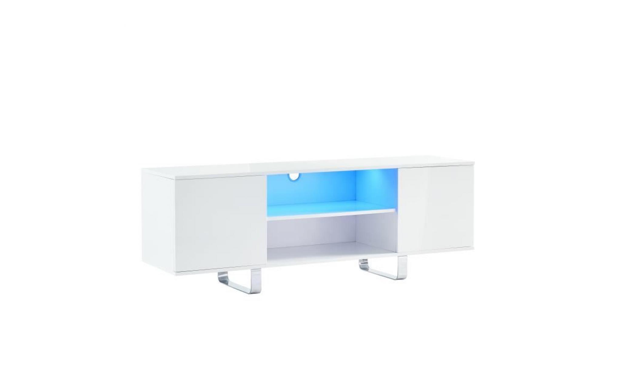 zelie meuble tv led contemporain laqué blanc brillant   l 150 cm