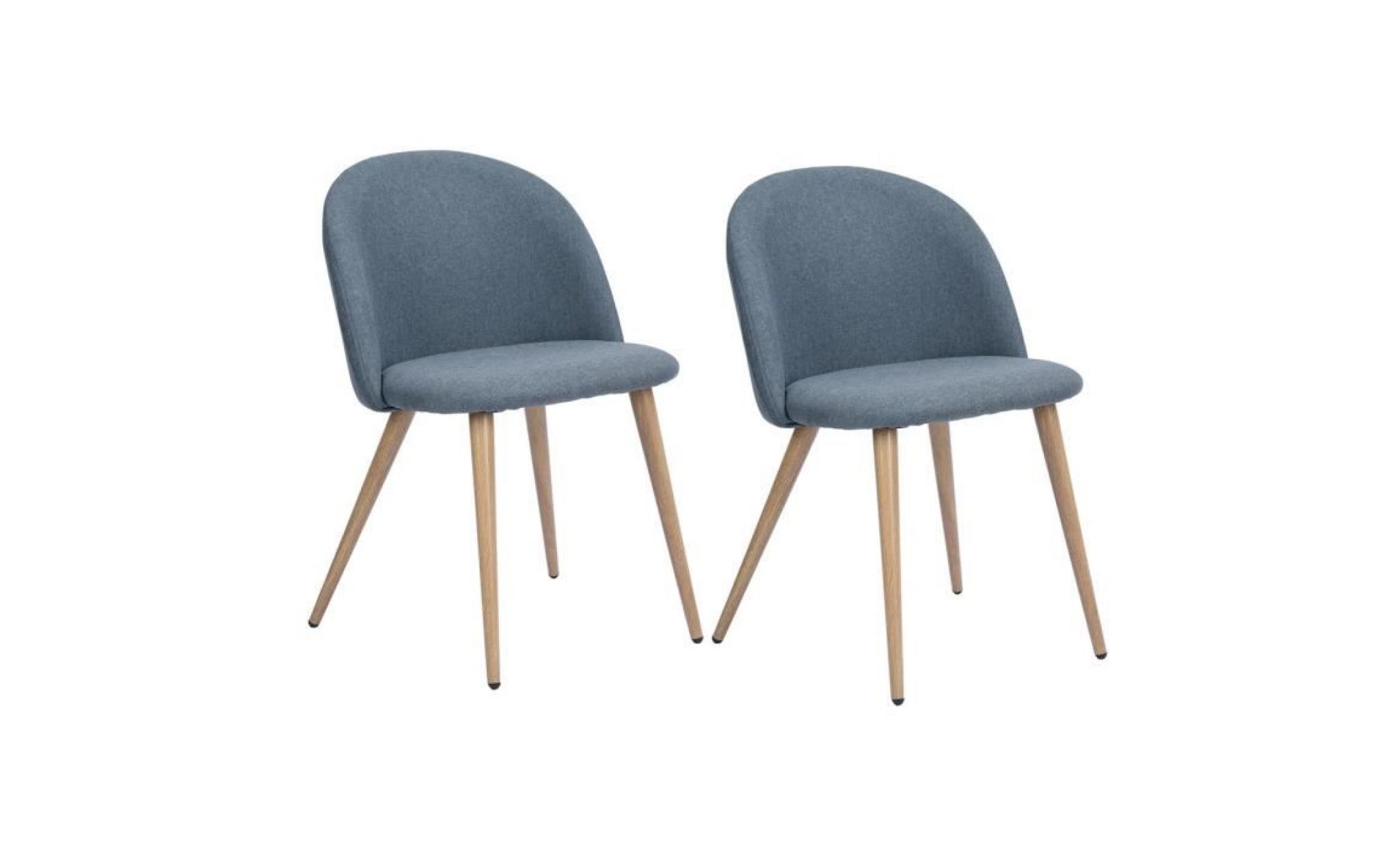 zomba lot de 2 chaises de salle à manger en métal   tissu bleu   scandinave   l 48 x p 50 cm