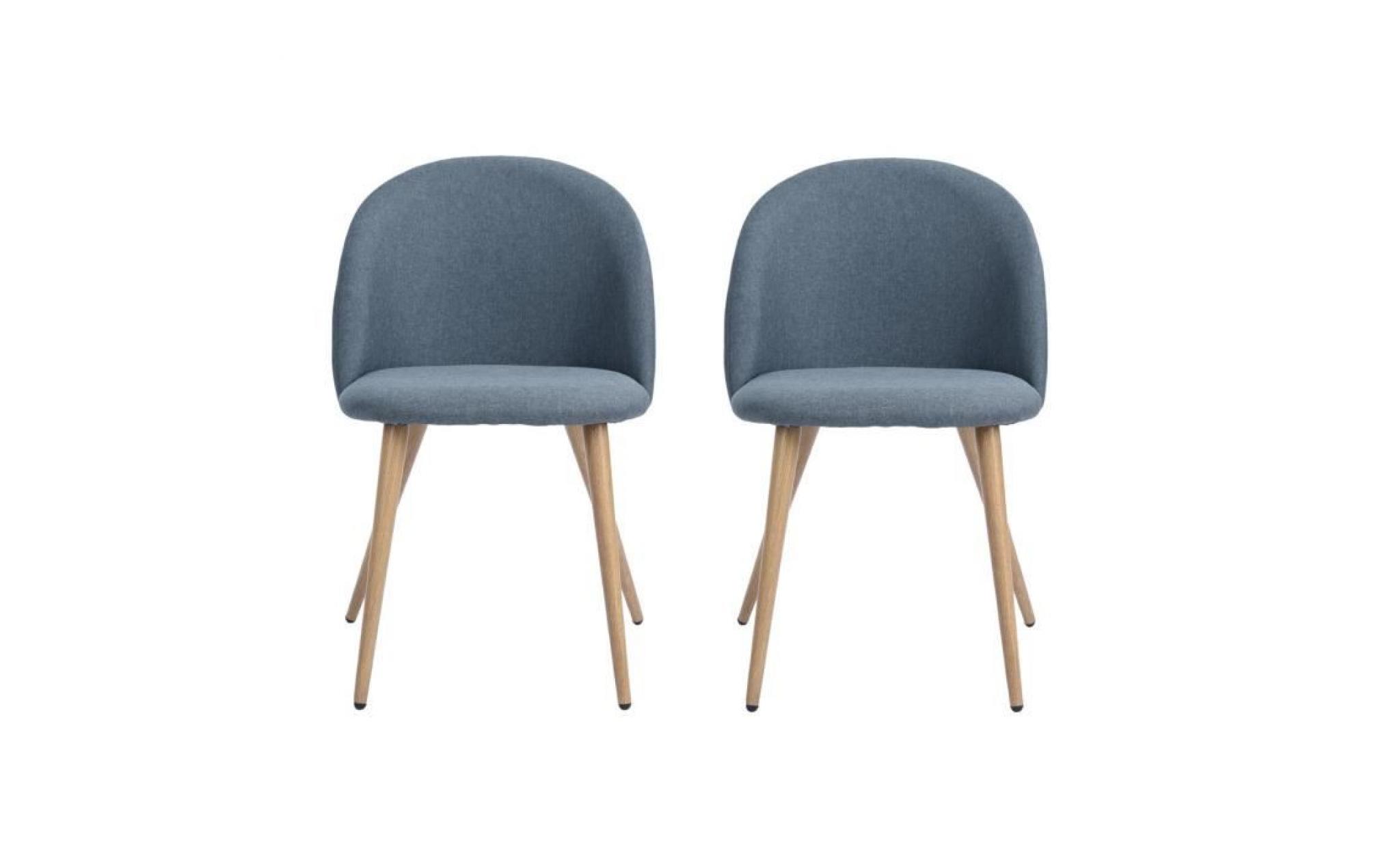 zomba lot de 2 chaises de salle à manger en métal   tissu bleu   scandinave   l 48 x p 50 cm pas cher